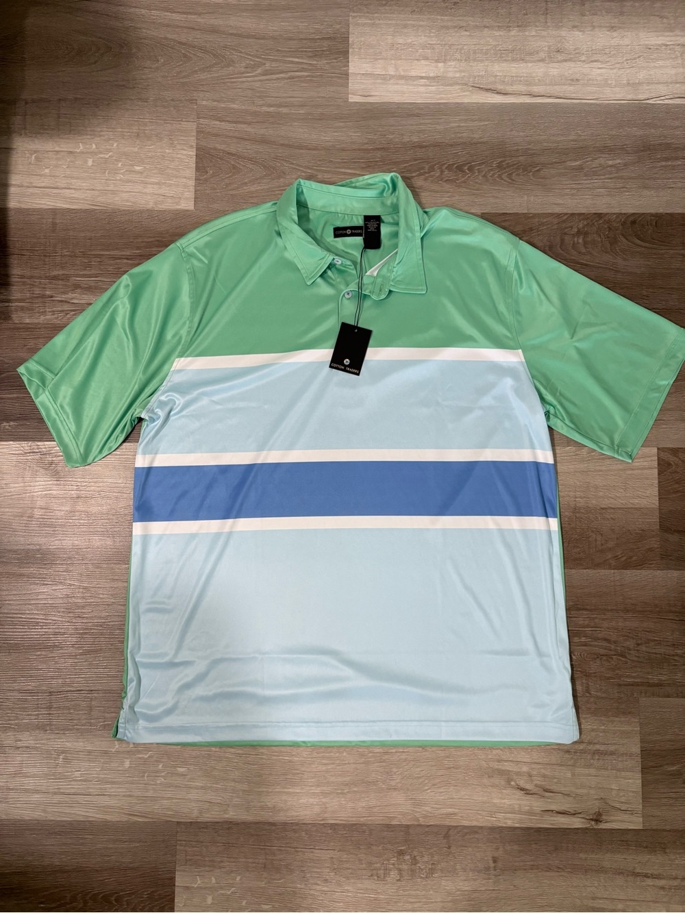 Men's Striped Performance Polo - Mint & Light Blue